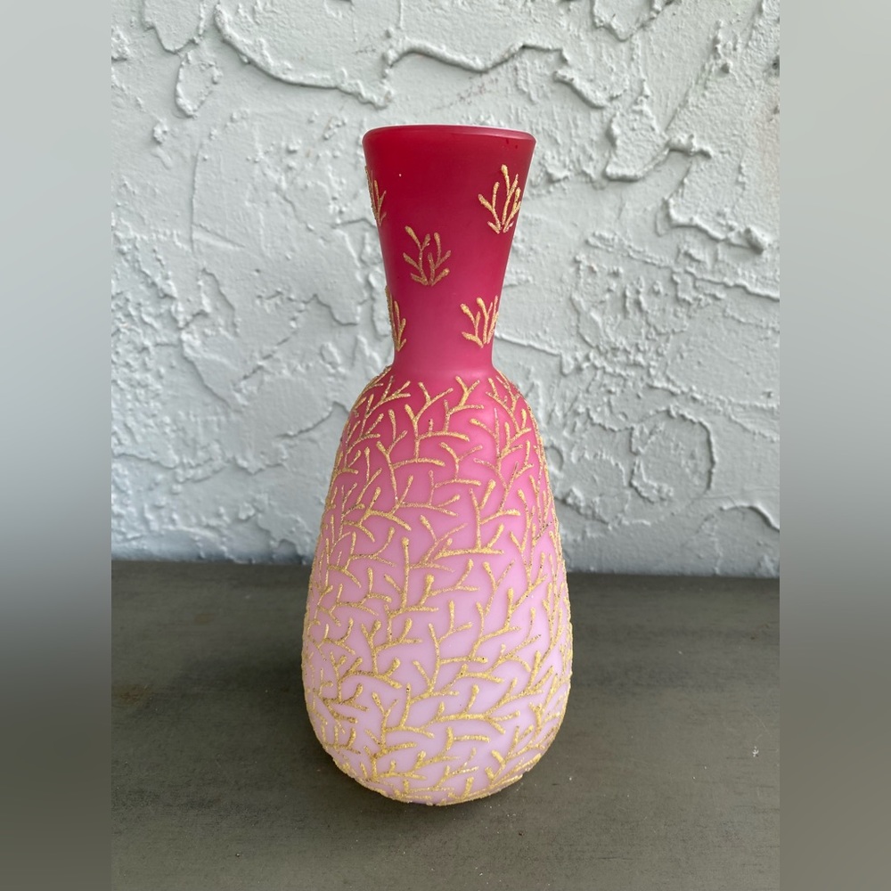 MT WASHINGTON Antique Peach Blow Satin Cased Glass Coralene Seaweed Vase